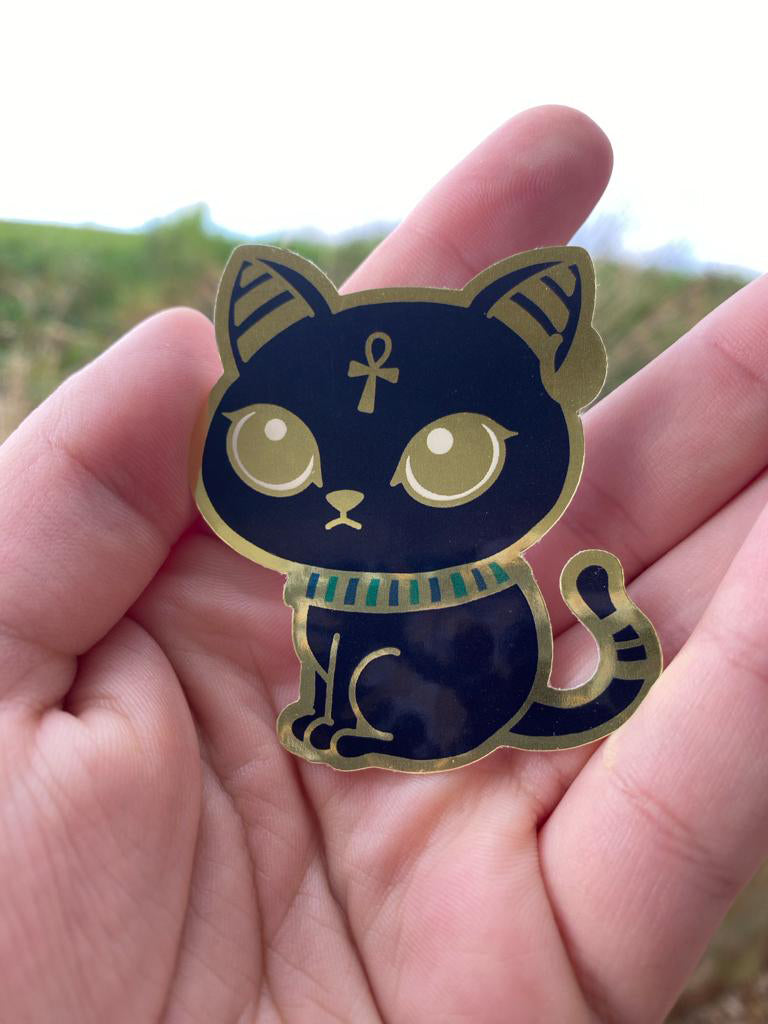 Bastet Glossy Gold Metallic Sticker - 2.5"