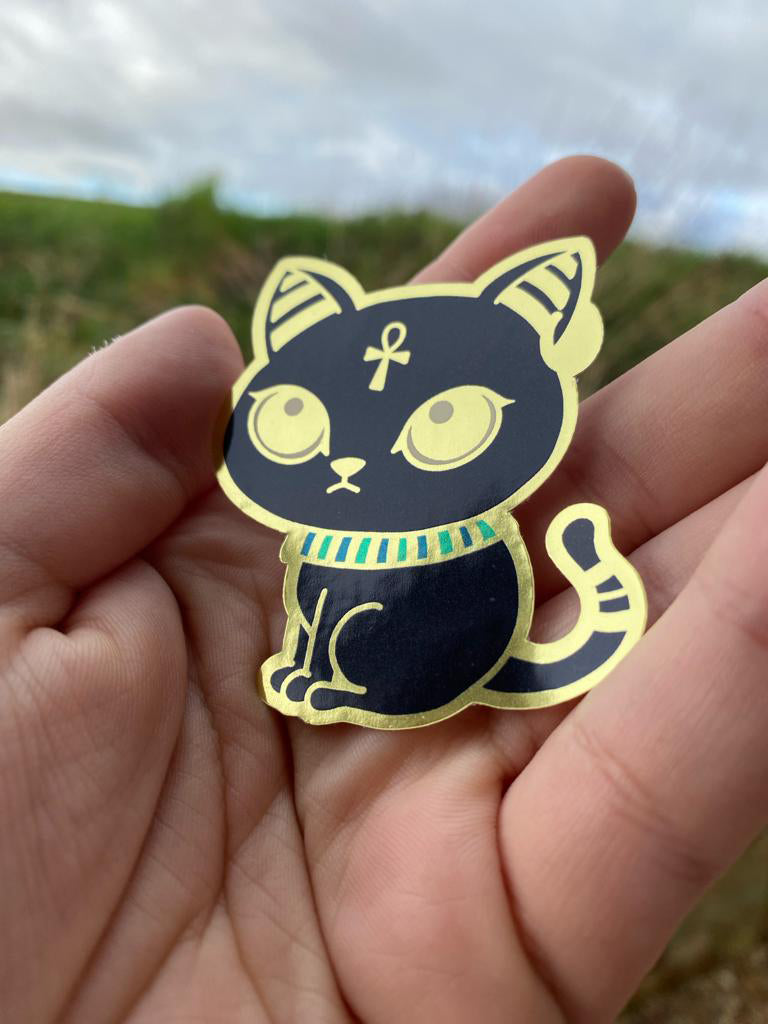 Bastet Glossy Gold Metallic Sticker - 2.5"