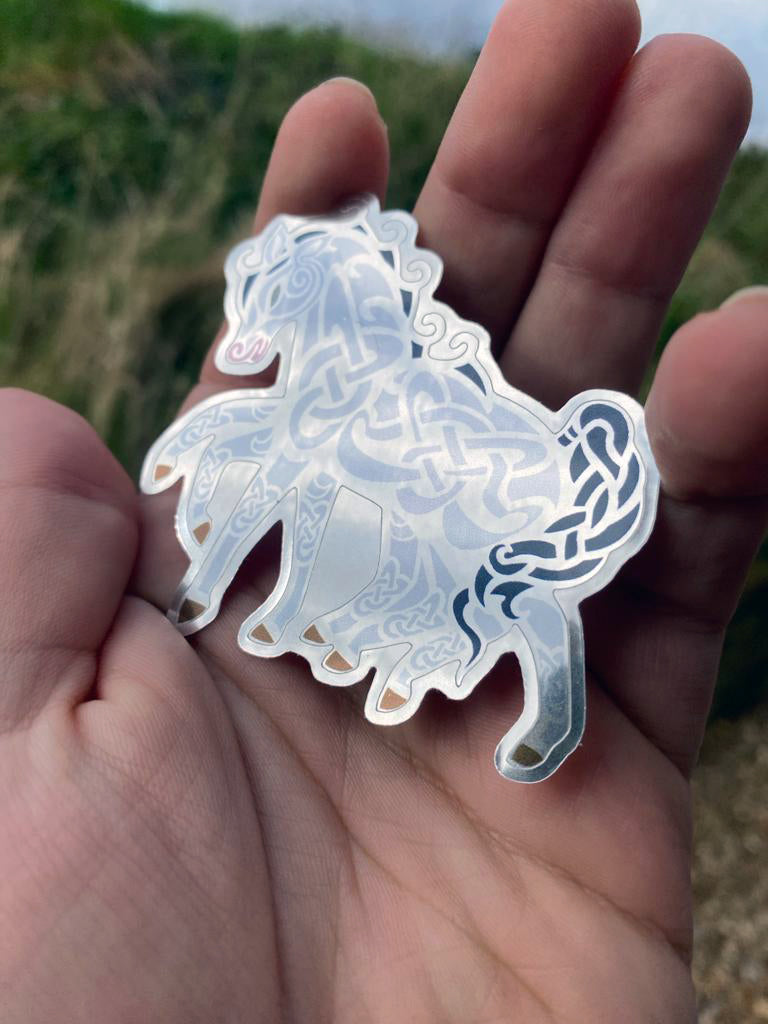 Sleipnir Glossy Silver Metallic Sticker - 2.5"