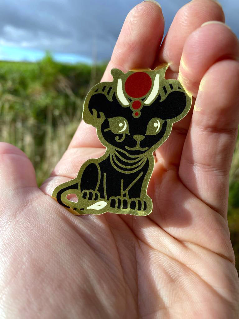 Sekhmet Glossy Gold Metallic Sticker - 2.5"