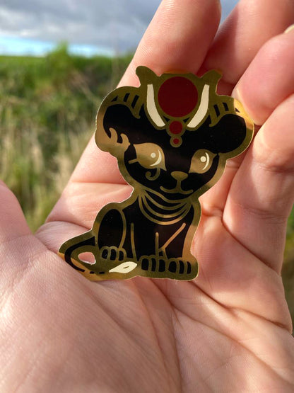 Sekhmet Glossy Gold Metallic Sticker - 2.5"