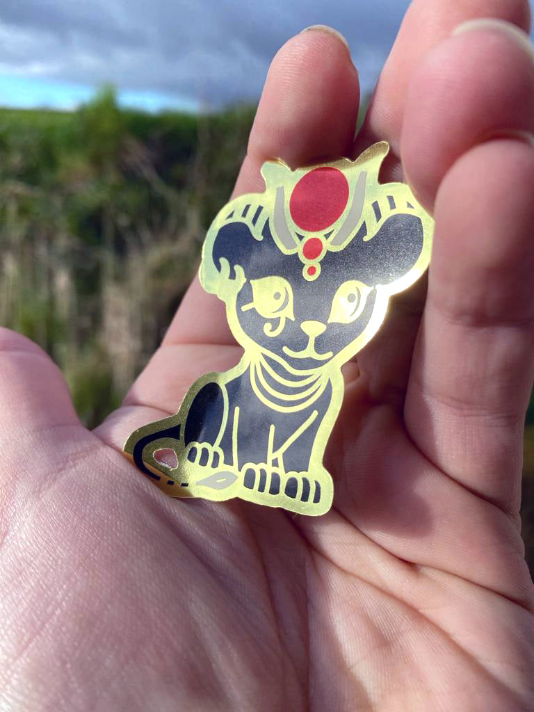 Sekhmet Glossy Gold Metallic Sticker - 2.5"