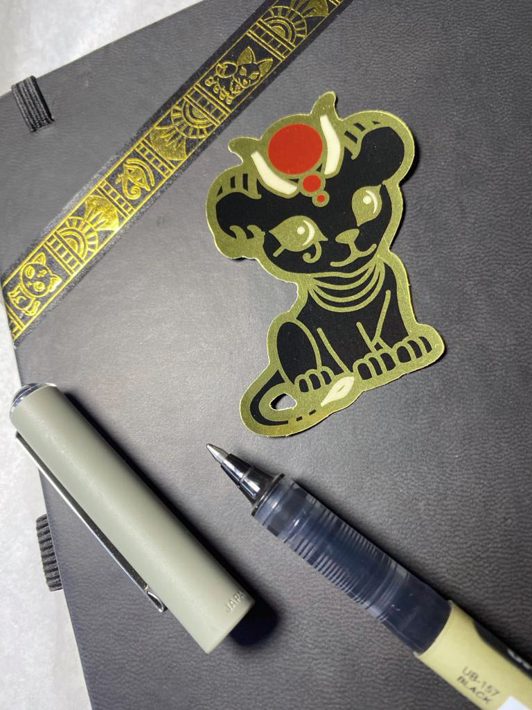 Sekhmet Glossy Gold Metallic Sticker - 2.5"