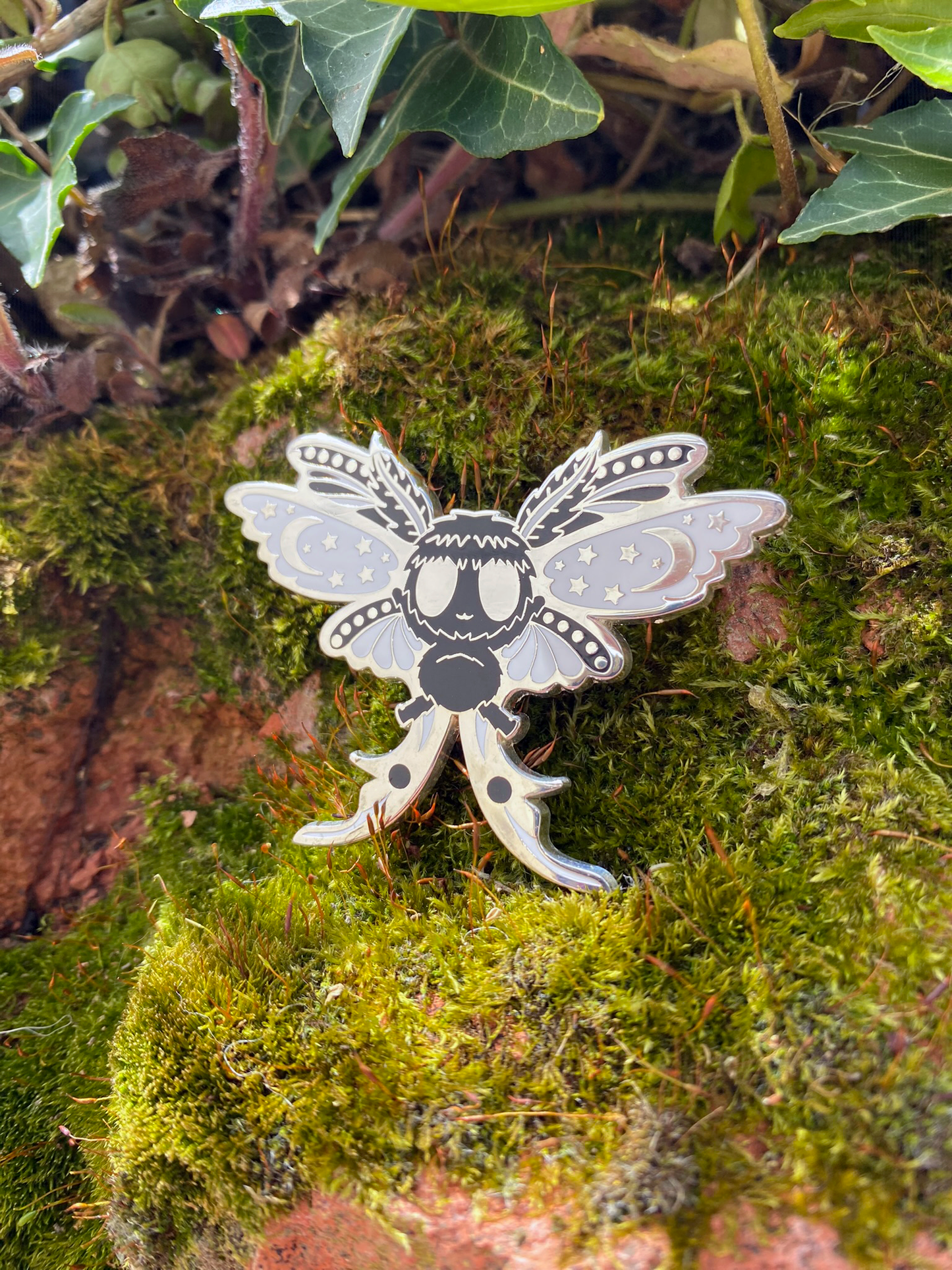 Black/White Moth Enamel Pin