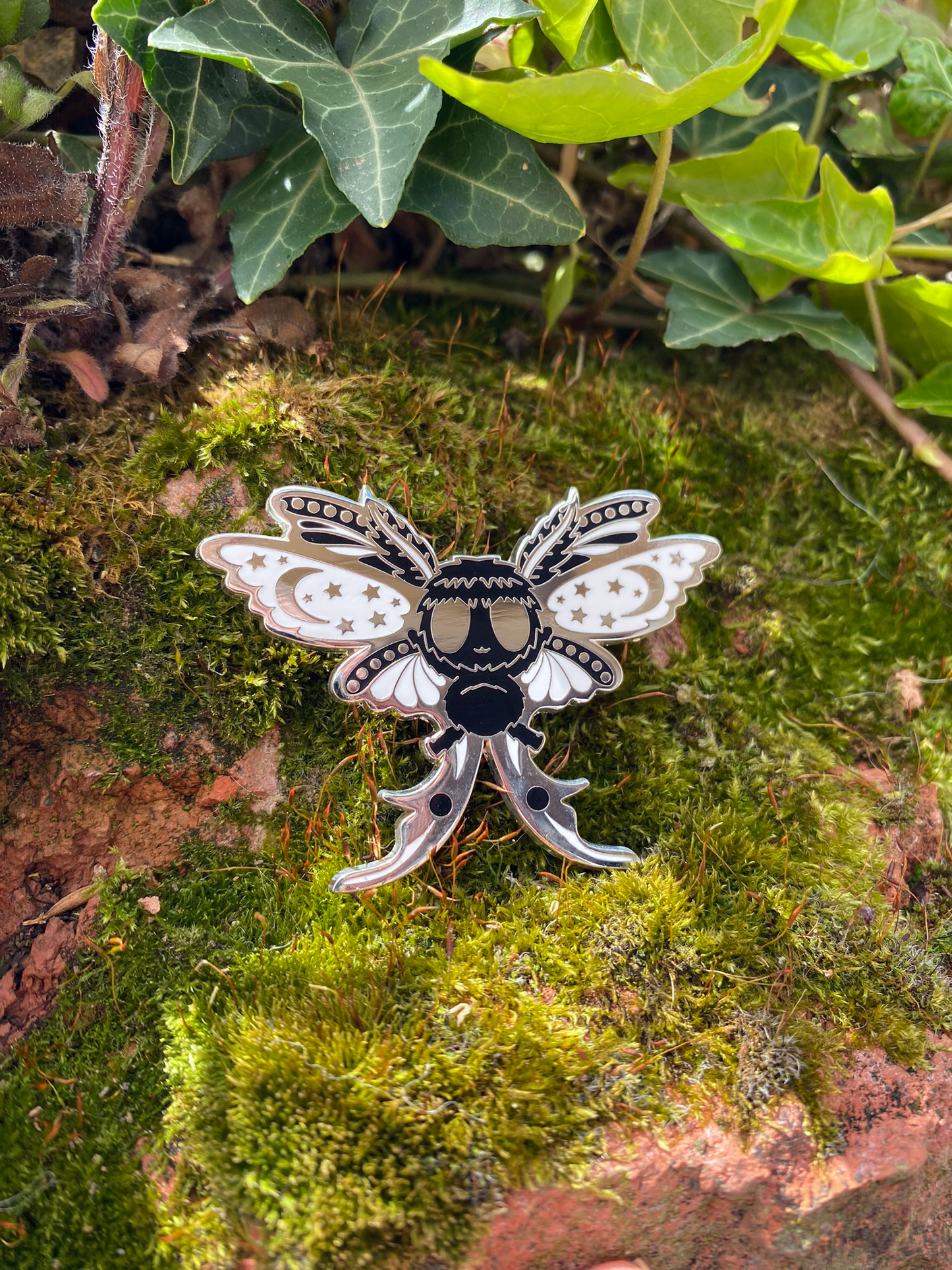 Black/White Moth Enamel Pin