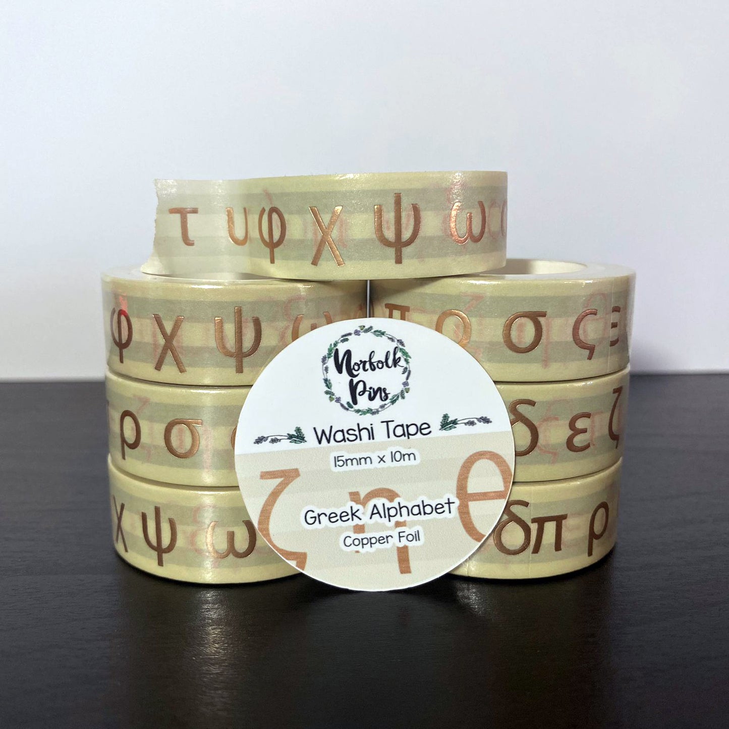 Greek Alphabet Copper Foil Washi Tape - 15mm x 10m