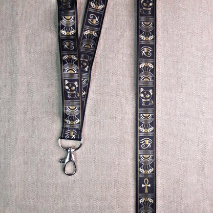 Bastet - Egyptian Gods Lanyard // Black & Gold // 45cm // Safety Clasp // High Quality