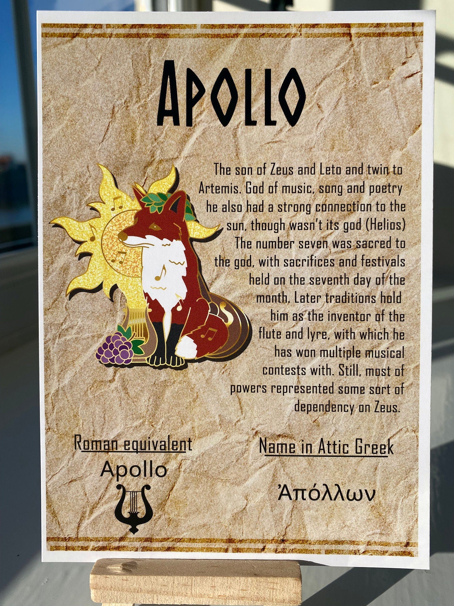 Apollo Postcard // Fox Dorable Deities // A6 Glossy // Blank Back