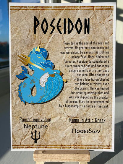 Poseidon Postcard // Hippocamp Dorable Deities // A6 Glossy // Blank Back