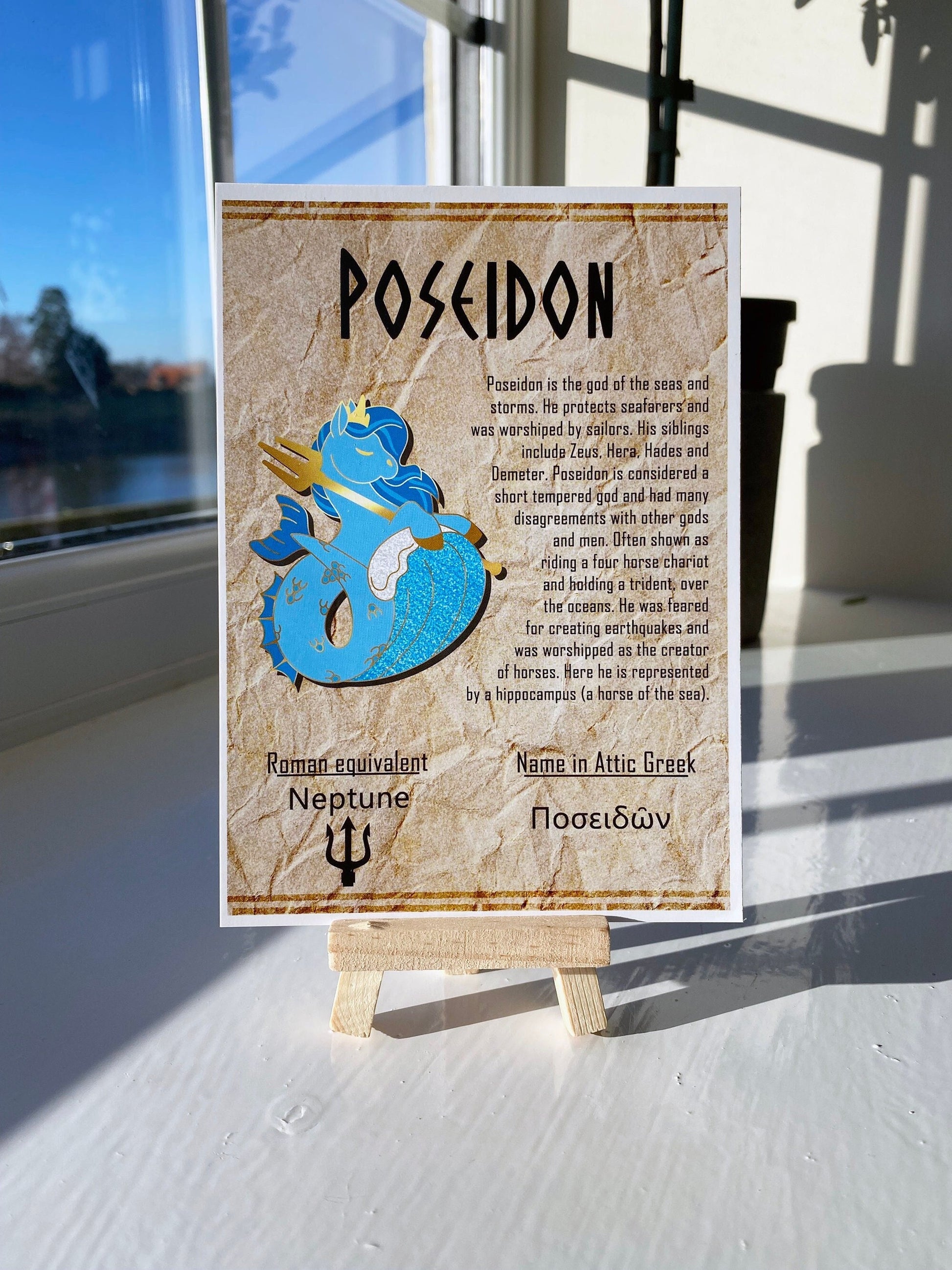 Poseidon Postcard // Hippocamp Dorable Deities // A6 Glossy // Blank Back