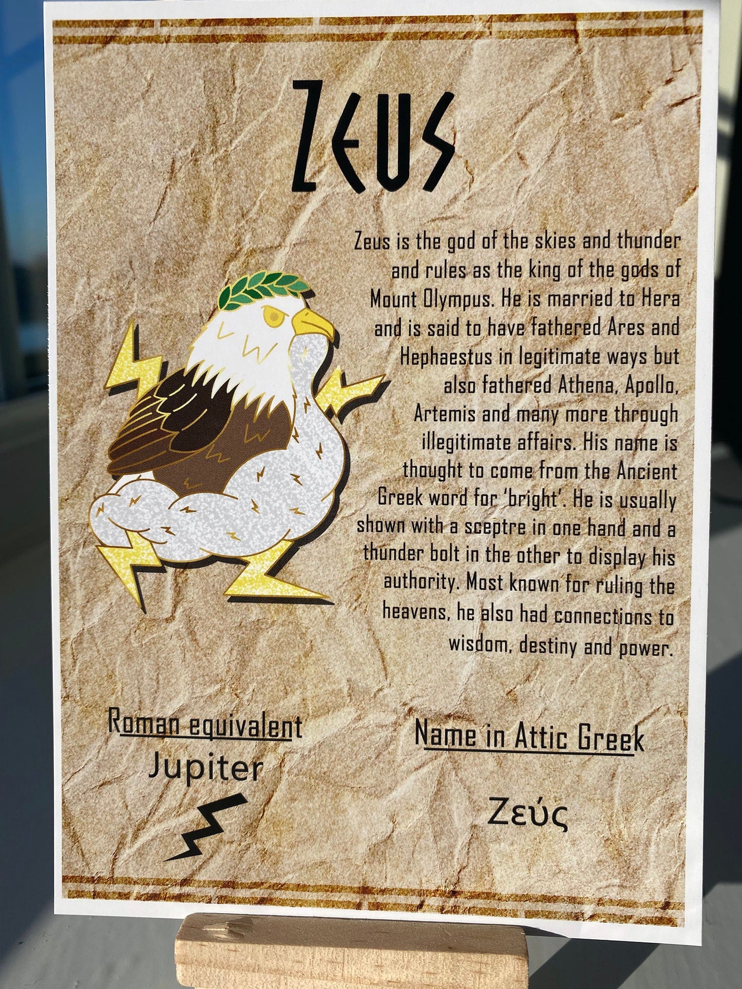 Zeus Postcard // Eagle Dorable Deities // A6 Glossy // Blank Back