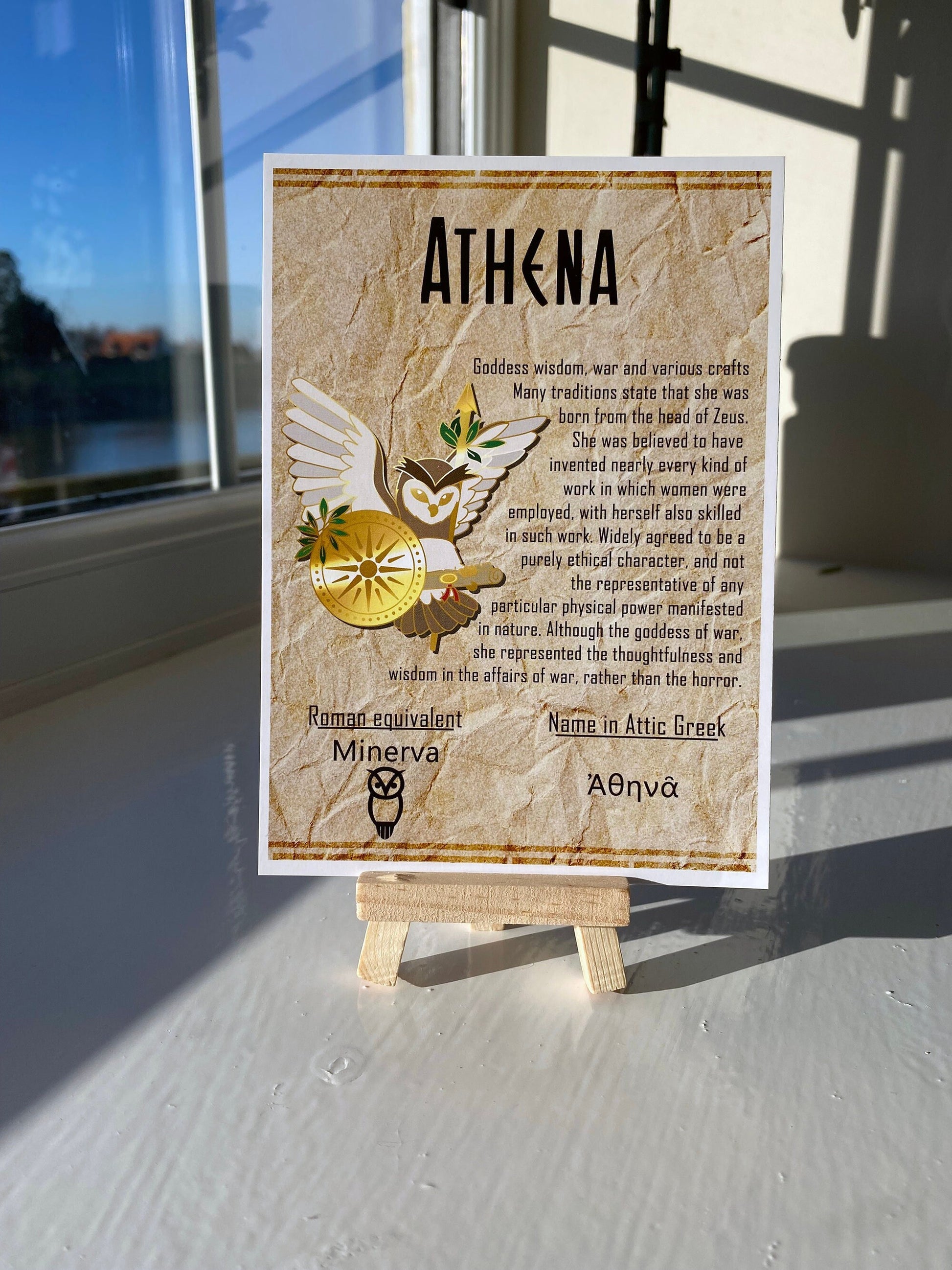 Athena Postcard // Owl Dorable Deities // A6 Glossy // Blank Back