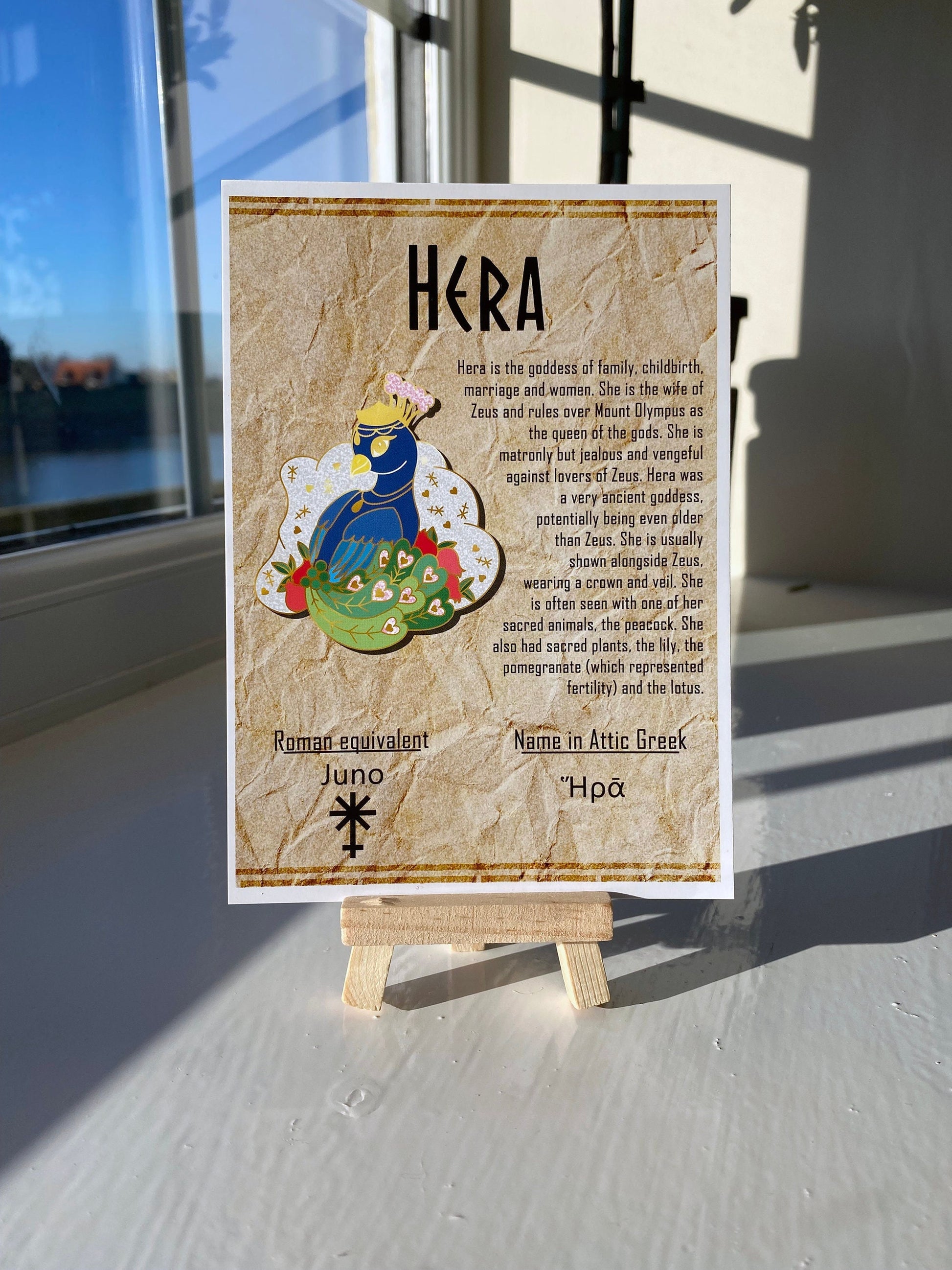 Hera Postcard // Peacock Dorable Deities // A6 Glossy // Blank Back