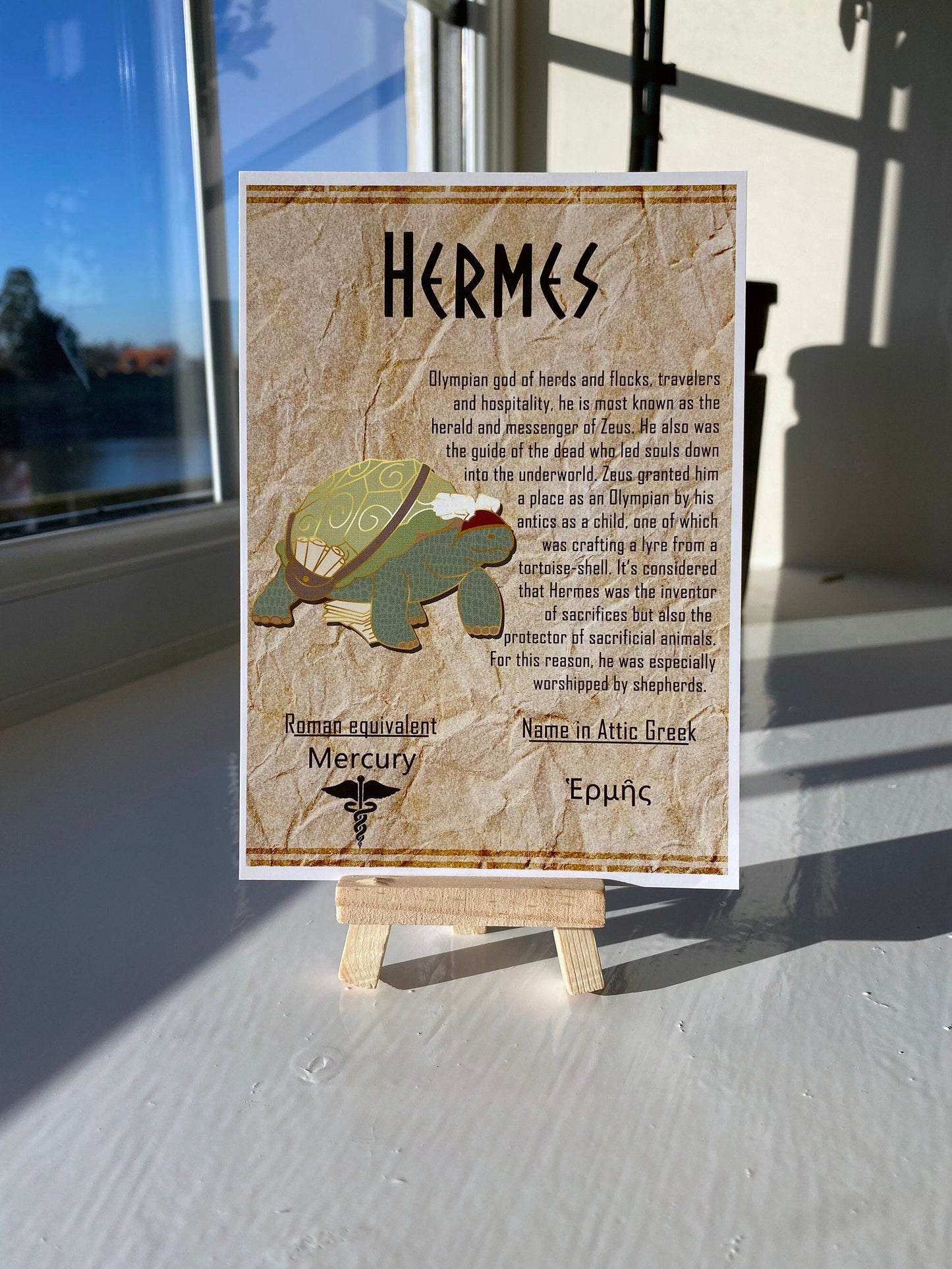 Hermes Postcard // Tortoise Dorable Deities // A6 Glossy // Blank Back