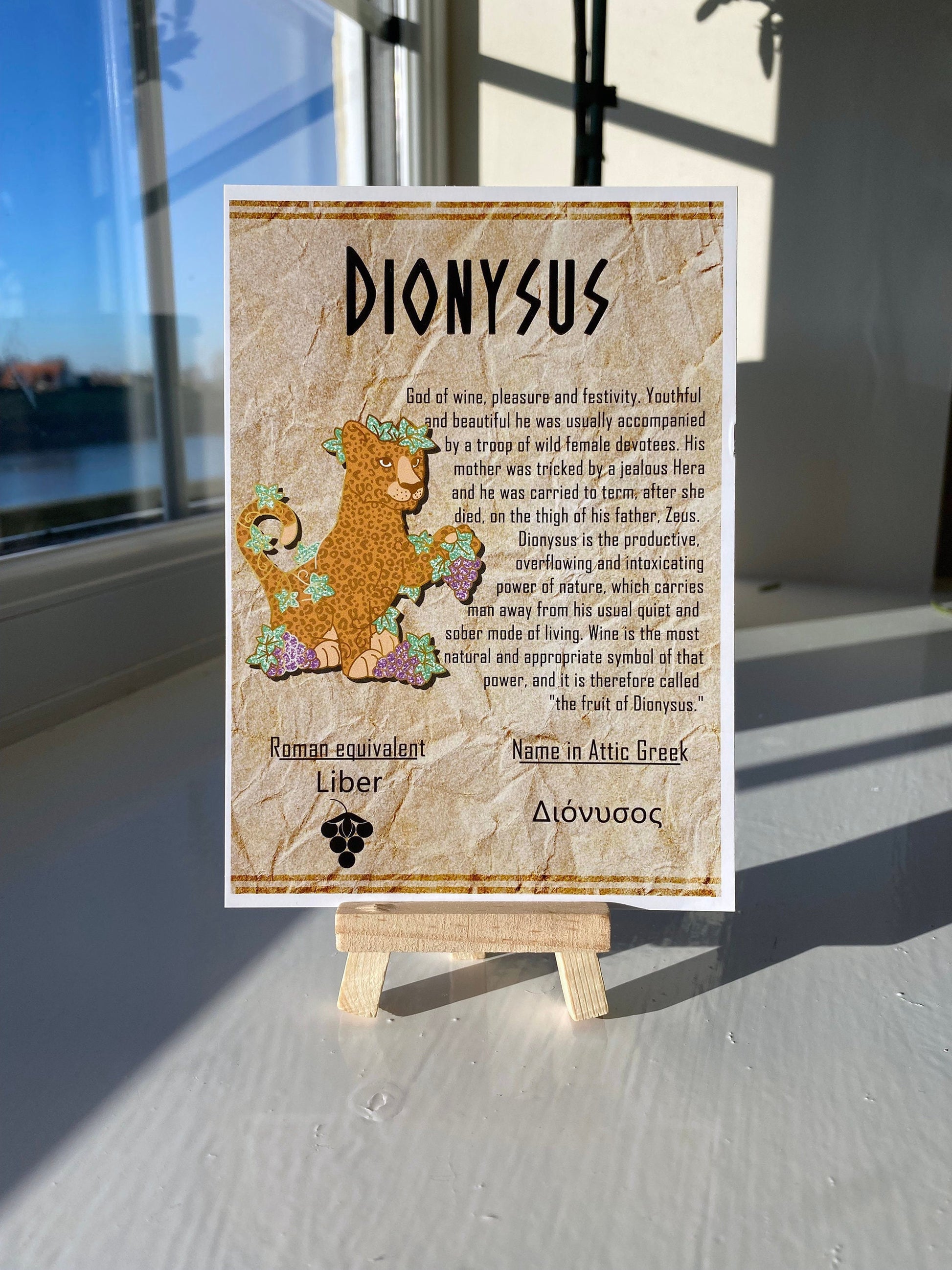 Dionysus Postcard // Leopard Dorable Deities // A6 Glossy // Blank Back