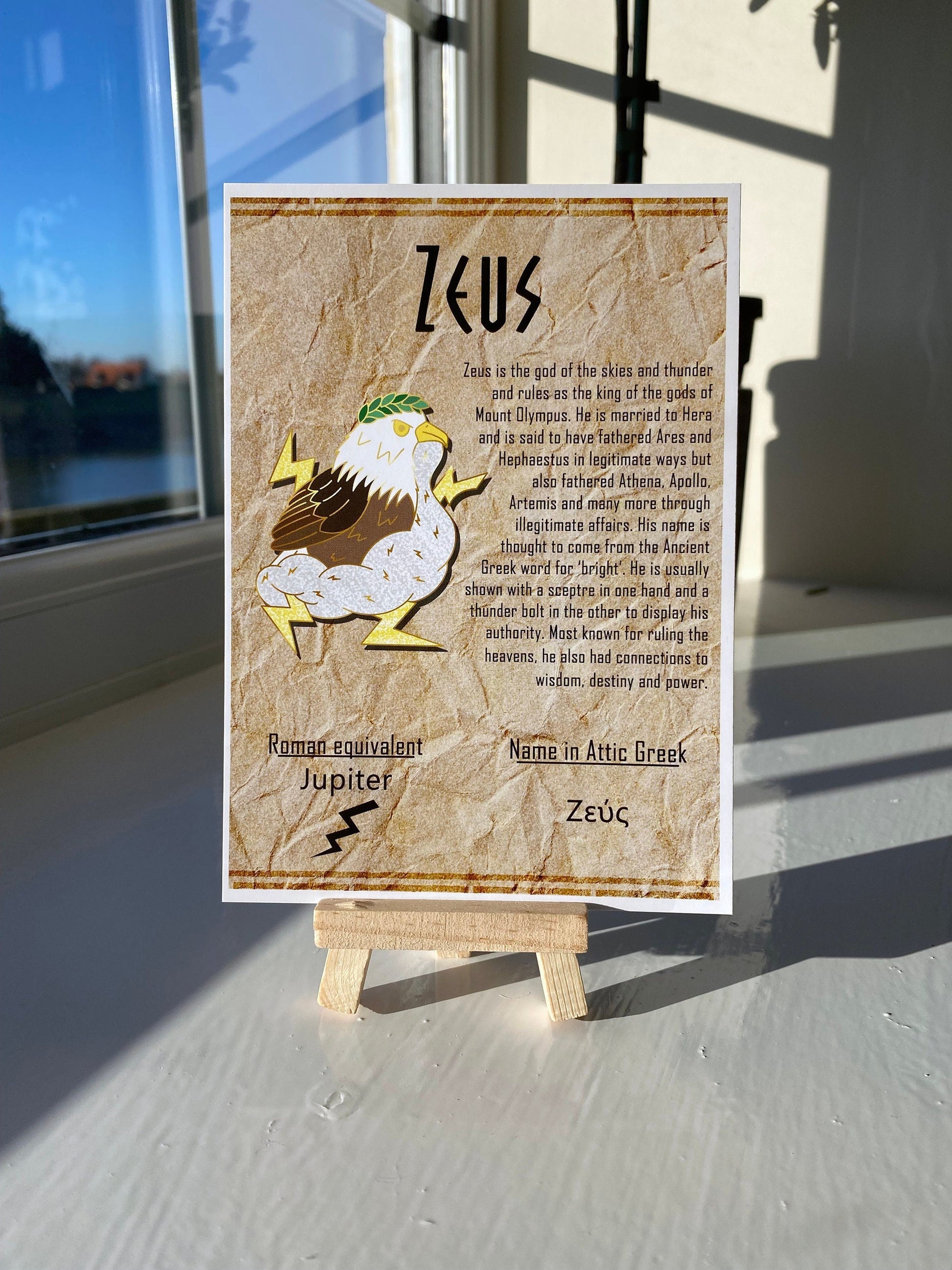 Zeus Postcard // Eagle Dorable Deities // A6 Glossy // Blank Back