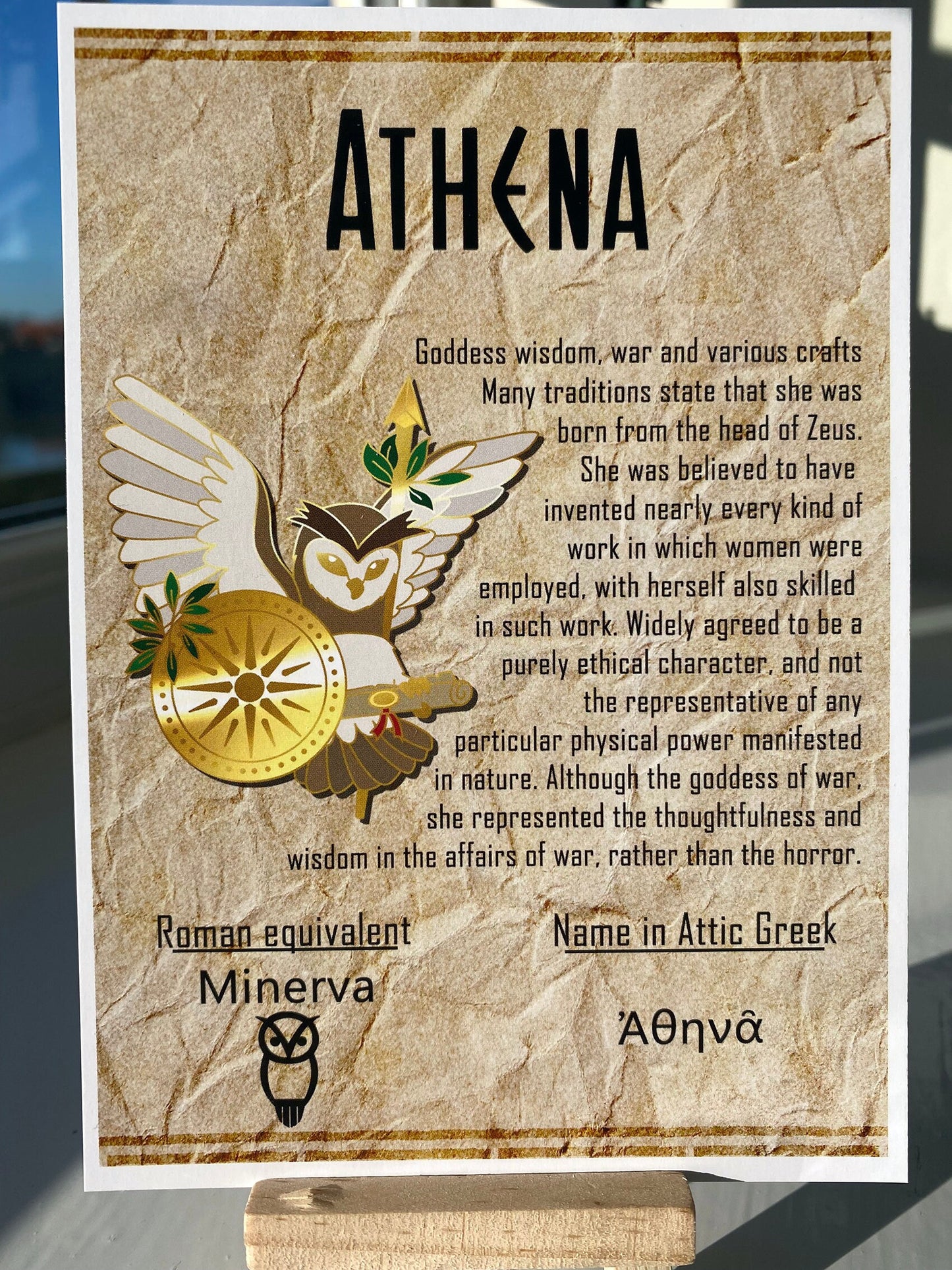 Athena Postcard // Owl Dorable Deities // A6 Glossy // Blank Back